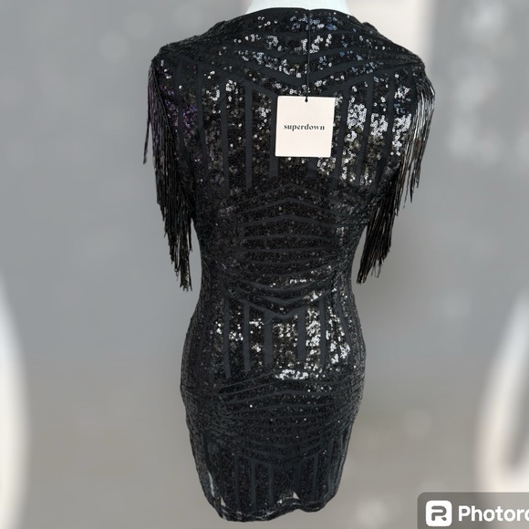 NWT superdown Carly Fringe Sequin Mini Dress Black S Party Event Glam - Picture 4 of 11